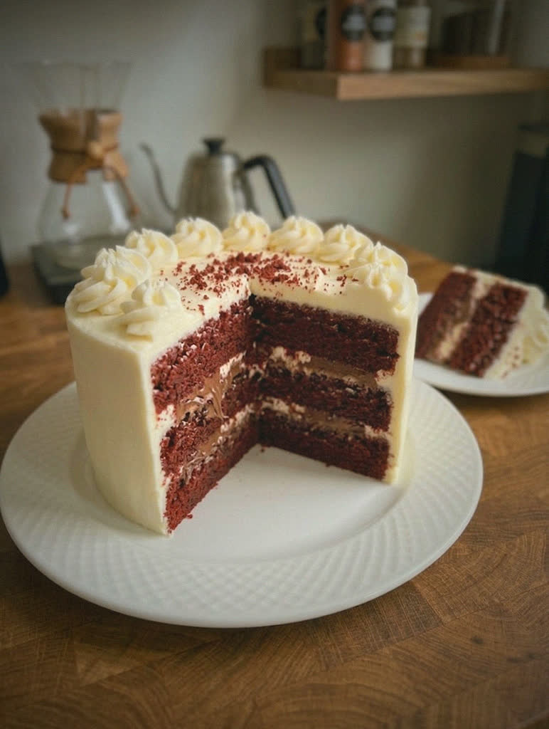 Pastel red velvet con relleno de Philadelphia y Nutella